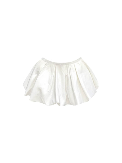 Charming White Strapless 2-Piece A-Line Mini Skirt Trendy Beaded Corset Satin Pleated Flared Short Dress AP5627