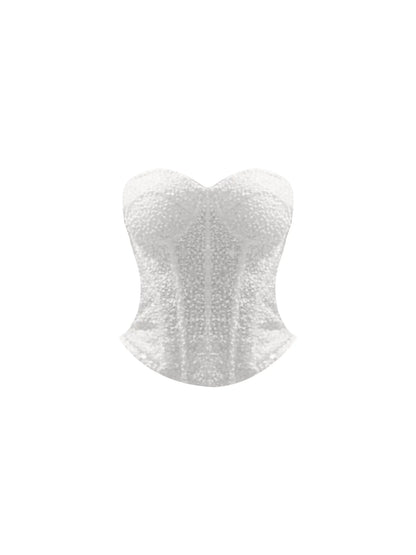 Charming White Strapless 2-Piece A-Line Mini Skirt Trendy Beaded Corset Satin Pleated Flared Short Dress AP5627