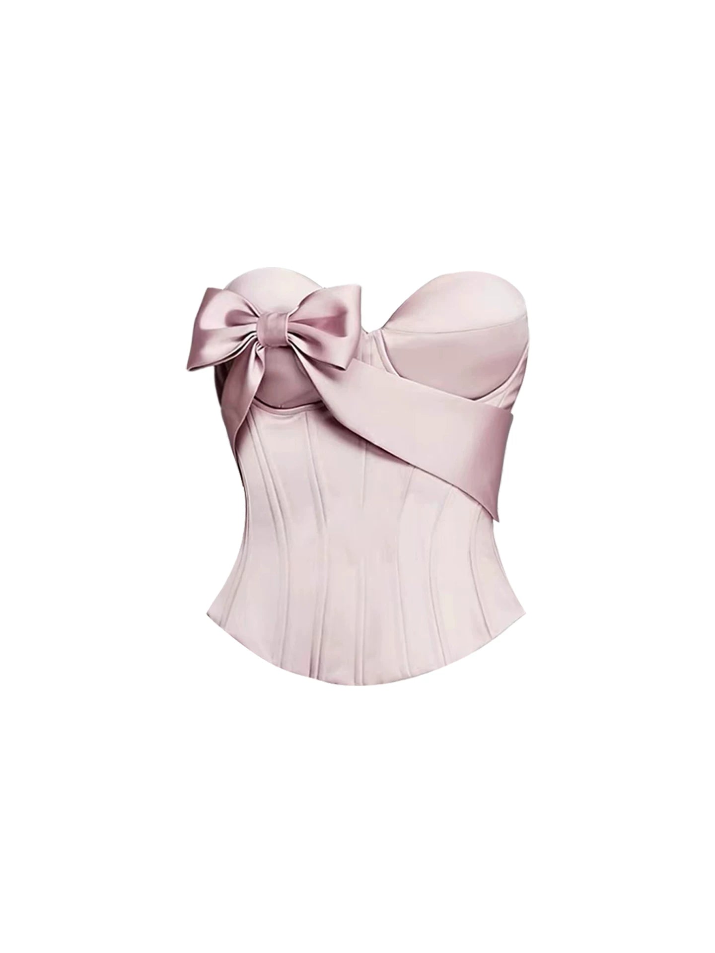 Adorable 2-Piece Strapless Bow Accent Bodycon Mini Skirt Chic Blush Satin Strapless Corset Burgundy 3D Rose Fluffy Short Dress AP5629