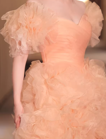 Flowy A-Line Off-Shoulder Evening Dresses Ruffles Tulle Prom Dress AP5632
