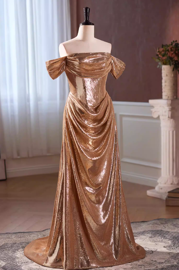 Bling Sheath Off-Shoulder Sweet 16th Dresses Sequins Draped Prom Dress AP5639