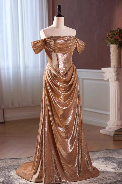 Bling Sheath Off-Shoulder Sweet 16th Dresses Sequins Draped Prom Dress AP5639
