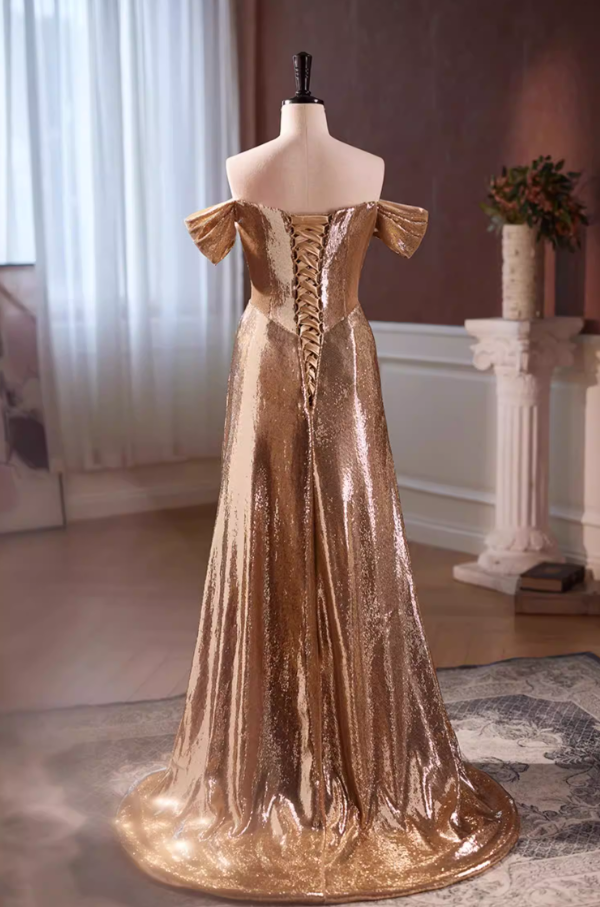 Bling Sheath Off-Shoulder Sweet 16th Dresses Sequins Draped Prom Dress AP5639