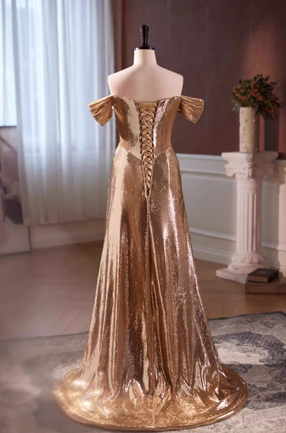 Bling Sheath Off-Shoulder Sweet 16th Dresses Sequins Draped Prom Dress AP5639