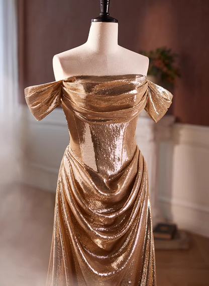 Bling Sheath Off-Shoulder Sweet 16th Dresses Sequins Draped Prom Dress AP5639