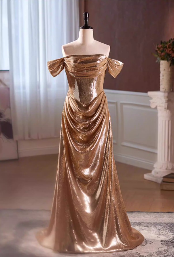 Bling Sheath Off-Shoulder Sweet 16th Dresses Sequins Draped Prom Dress AP5639