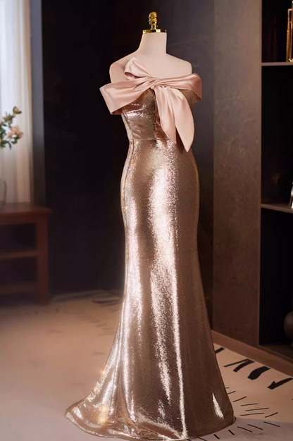 Trendy Off-Shoulder Mermaid Sweet 16th Dresses Bow Sequins Prom Dress AP5640