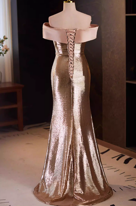 Trendy Off-Shoulder Mermaid Sweet 16th Dresses Bow Sequins Prom Dress AP5640