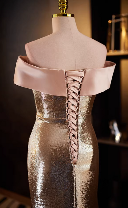Trendy Off-Shoulder Mermaid Sweet 16th Dresses Bow Sequins Prom Dress AP5640