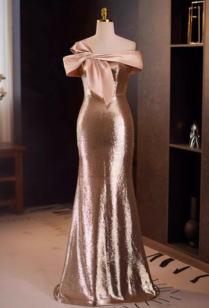 Trendy Off-Shoulder Mermaid Sweet 16th Dresses Bow Sequins Prom Dress AP5640