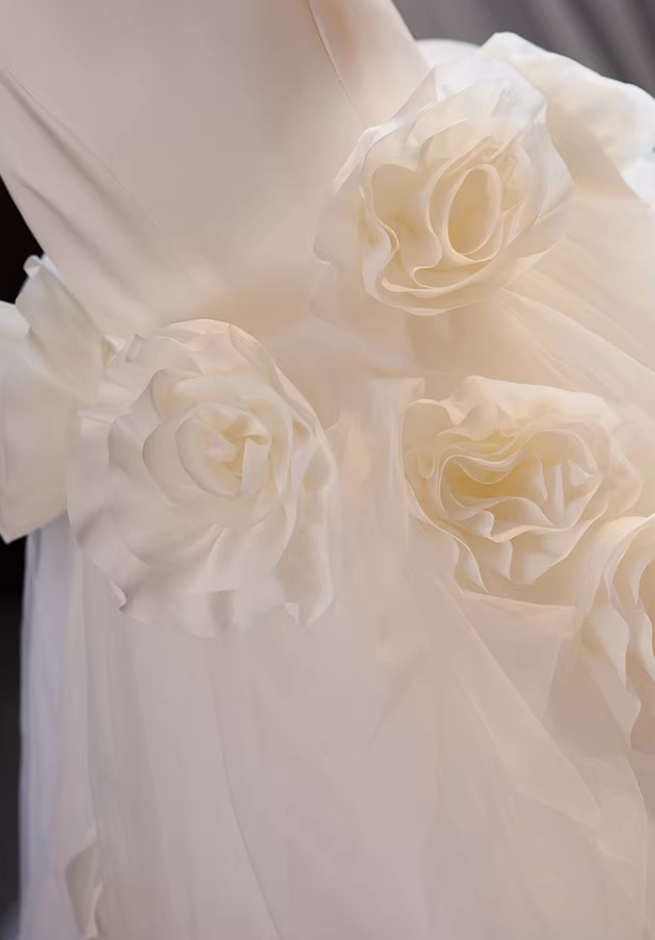 Attractive Strapless Mermaid Bridal Gowns Handmade Flowers Layered Tulle Wedding Dress AP5641