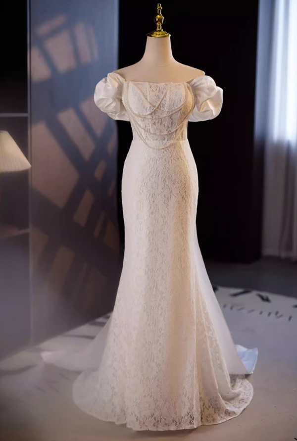 Vogue Off-Shoulder Mermaid Bridal Gowns Lace Beading Wedding Dress AP5642