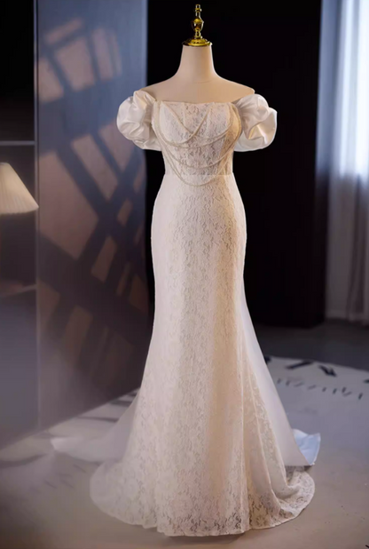 Vogue Off-Shoulder Mermaid Bridal Gowns Lace Beading Wedding Dress AP5642