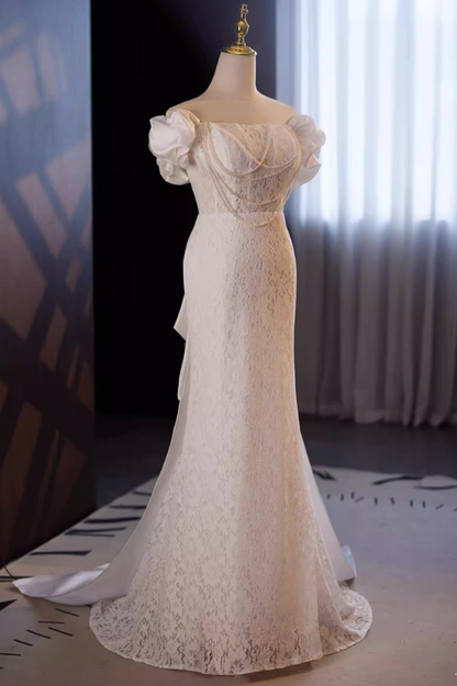Vogue Off-Shoulder Mermaid Bridal Gowns Lace Beading Wedding Dress AP5642