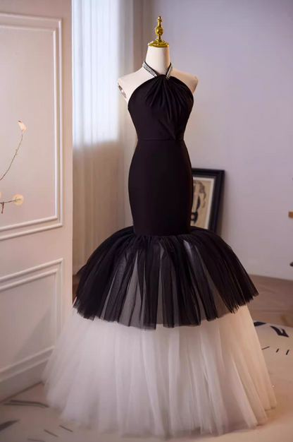 Sexy Tiered Tulle Formal Mermaid Dresses Beading Halter Neck Prom Dress AP5644