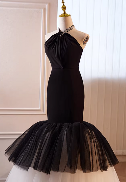 Sexy Tiered Tulle Formal Mermaid Dresses Beading Halter Neck Prom Dress AP5644