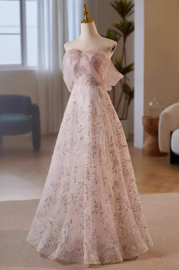 Delicate A-Line Off-Shoulder Evening Gowns Sequins Florla Prom Dress AP5650