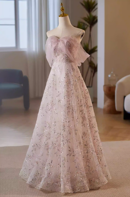 Delicate A-Line Off-Shoulder Evening Gowns Sequins Florla Prom Dress AP5650