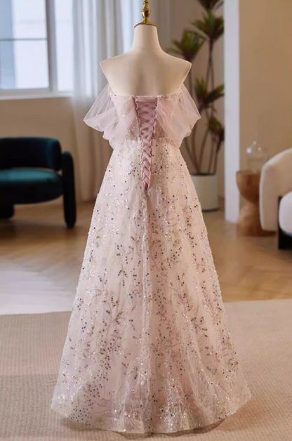 Delicate A-Line Off-Shoulder Evening Gowns Sequins Florla Prom Dress AP5650