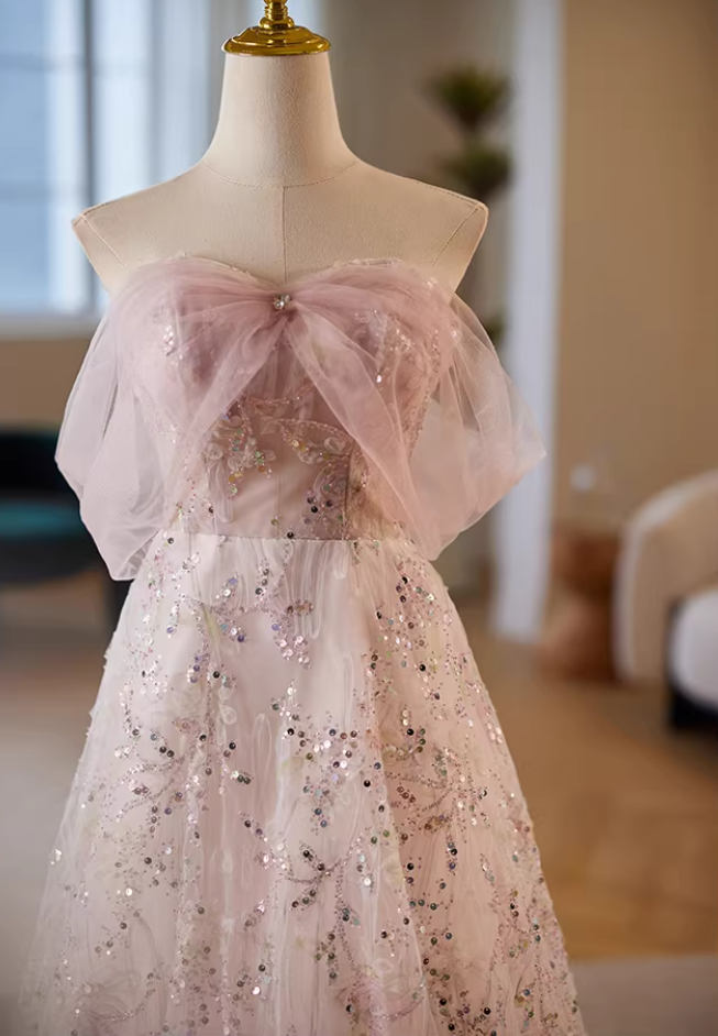 Delicate A-Line Off-Shoulder Evening Gowns Sequins Florla Prom Dress AP5650