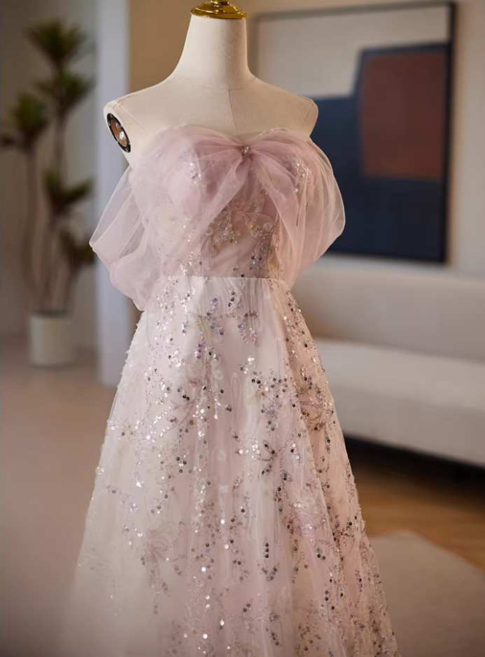 Delicate A-Line Off-Shoulder Evening Gowns Sequins Florla Prom Dress AP5650