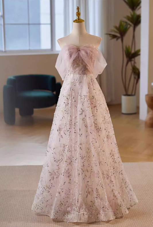 Delicate A-Line Off-Shoulder Evening Gowns Sequins Florla Prom Dress AP5650