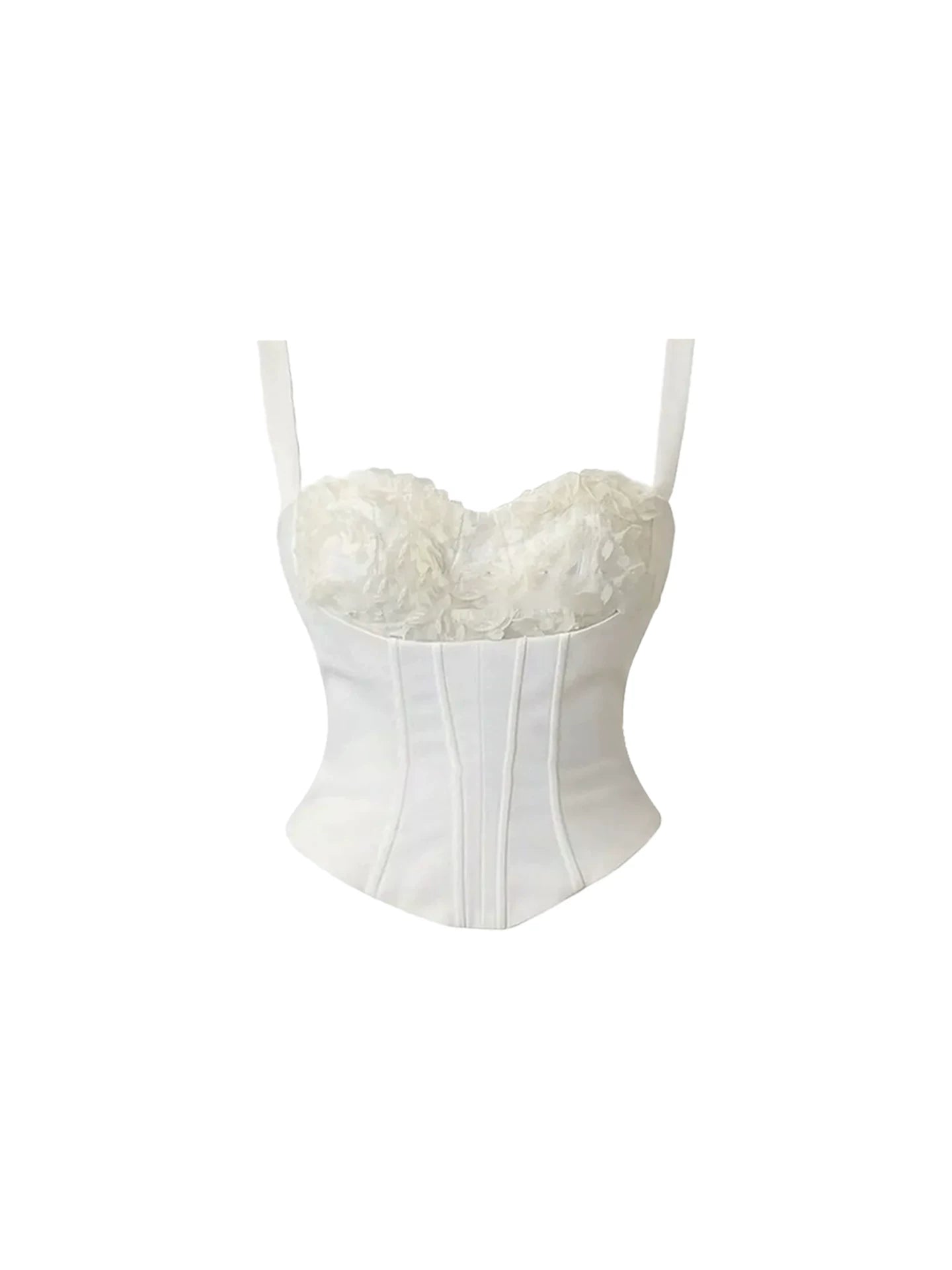Enchanting 3D Flower Bust 2-Piece Mini Skirt Stylish White Spaghetti Strap Corset Bodycon Short Dress AP5667