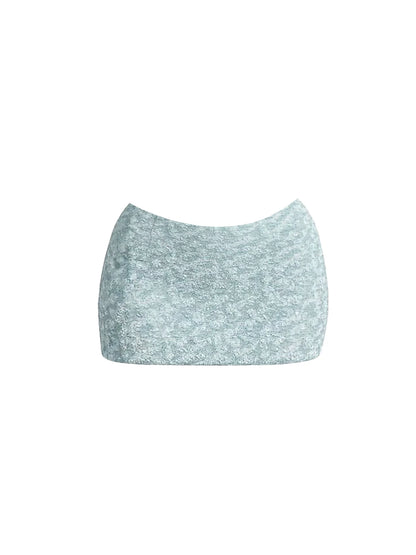 Wonderful Textured Sequin Top Slim-Fit Waist Mini Skirt Trendy Light Blue Strapless Two-Piece Bodycon Short Dress AP5669
