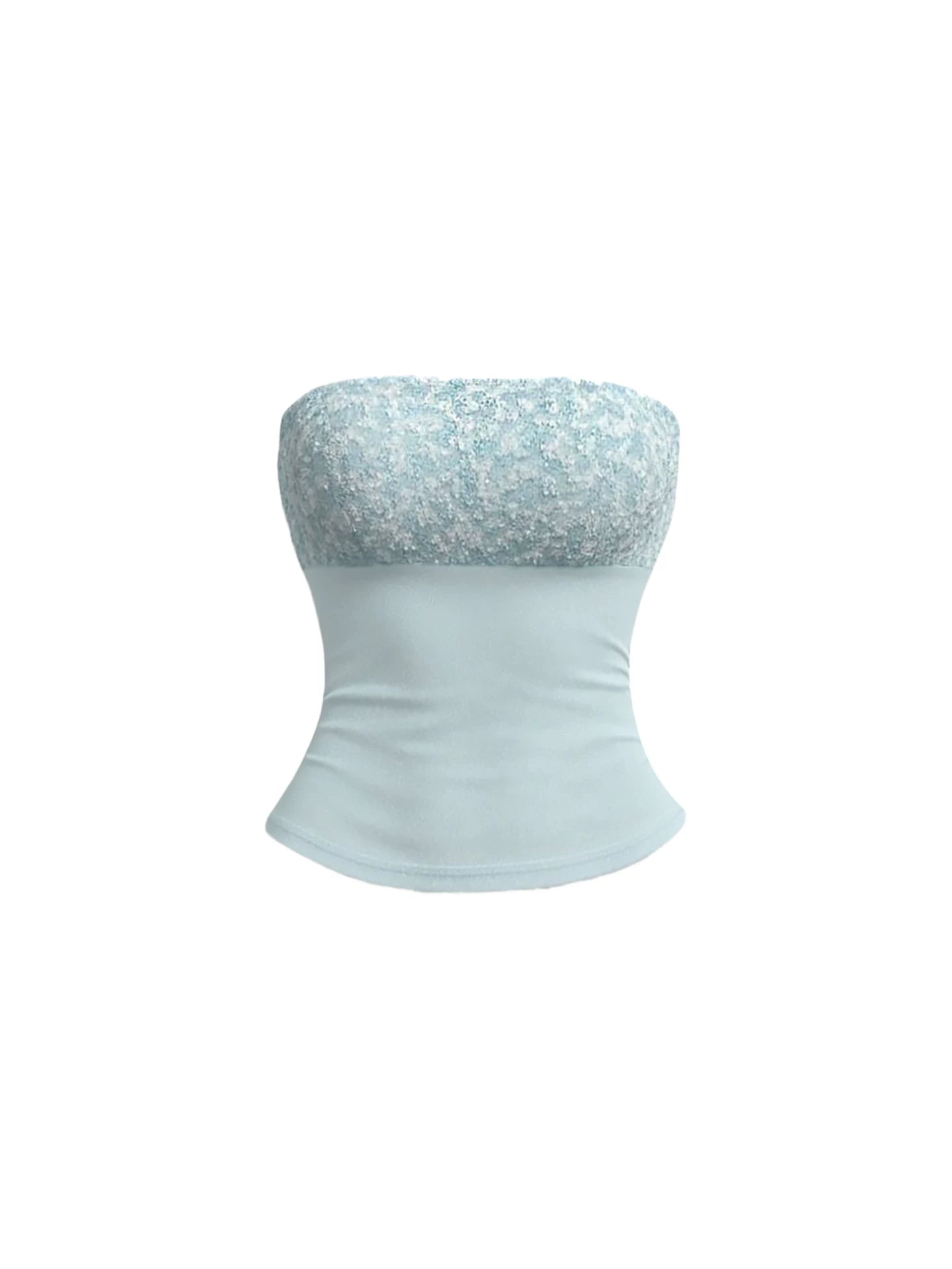 Wonderful Textured Sequin Top Slim-Fit Waist Mini Skirt Trendy Light Blue Strapless Two-Piece Bodycon Short Dress AP5669
