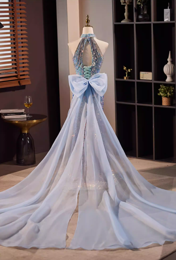 Fresh Cutout Halter Neck Formal Mermaid Dresses Beading Sequins Prom Dress AP5678