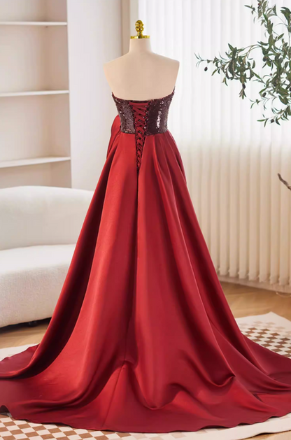 Romantic Strapless A-Line Satin Sweet 16th Gowns Handmade Flowers Sequins Prom Dress AP5681