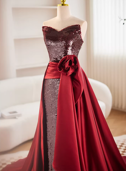 Romantic Strapless A-Line Satin Sweet 16th Gowns Handmade Flowers Sequins Prom Dress AP5681