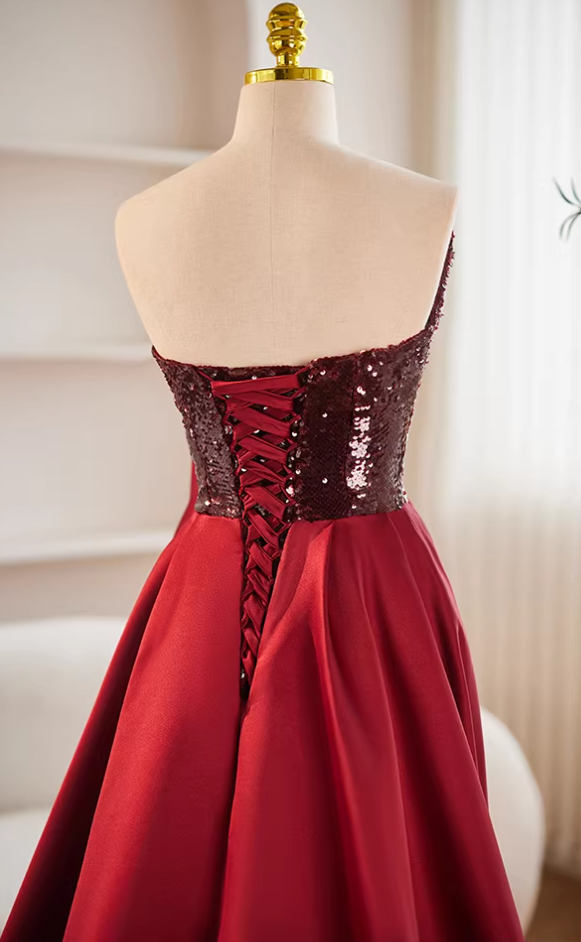 Romantic Strapless A-Line Satin Sweet 16th Gowns Handmade Flowers Sequins Prom Dress AP5681