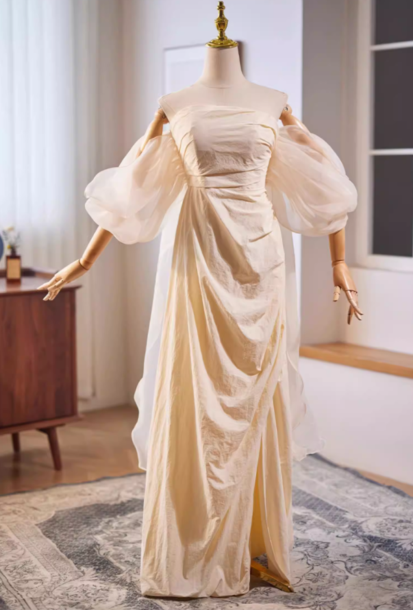 Fabulous Tulle Off-Shoulder Draped Sheath Sweet 16th Dresses High-Slit Prom Dress AP5683