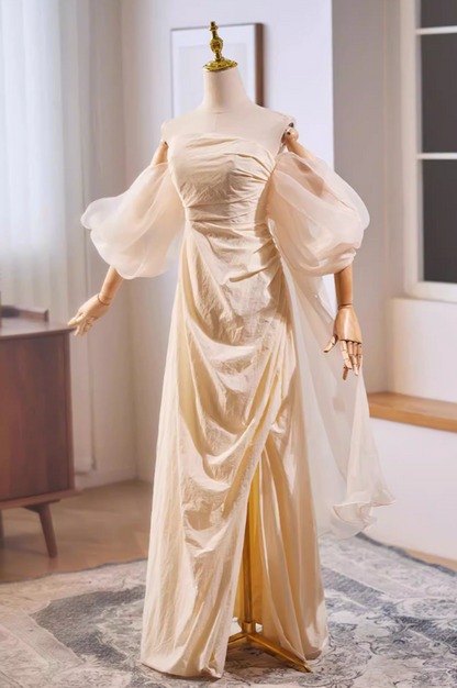 Fabulous Tulle Off-Shoulder Draped Sheath Sweet 16th Dresses High-Slit Prom Dress AP5683