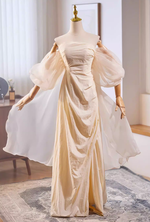 Fabulous Tulle Off-Shoulder Draped Sheath Sweet 16th Dresses High-Slit Prom Dress AP5683