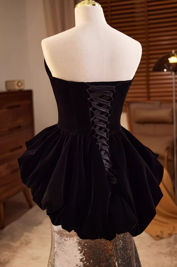 Chic Strapless Cutout Long Evening Mermaid Dress Ruffles Sequins Prom Dress AP5684
