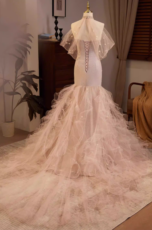 Luxurious Off-Shoulder Tulle Mermaid Sweet 16th Dresses Sequins Appliques Beads Prom Dress AP5685