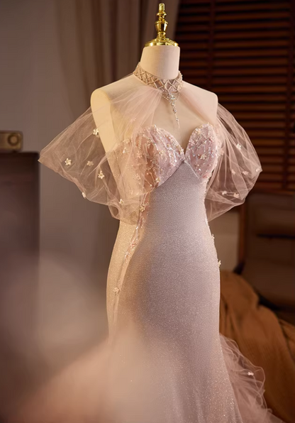 Luxurious Off-Shoulder Tulle Mermaid Sweet 16th Dresses Sequins Appliques Beads Prom Dress AP5685