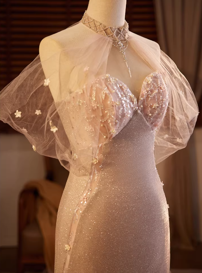 Luxurious Off-Shoulder Tulle Mermaid Sweet 16th Dresses Sequins Appliques Beads Prom Dress AP5685