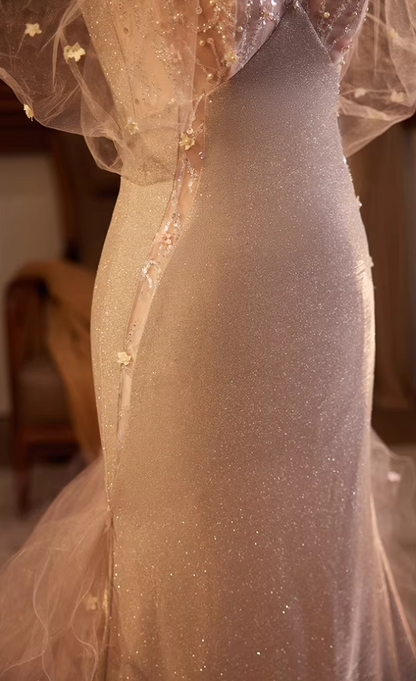 Luxurious Off-Shoulder Tulle Mermaid Sweet 16th Dresses Sequins Appliques Beads Prom Dress AP5685