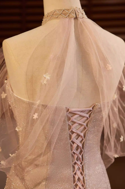 Luxurious Off-Shoulder Tulle Mermaid Sweet 16th Dresses Sequins Appliques Beads Prom Dress AP5685