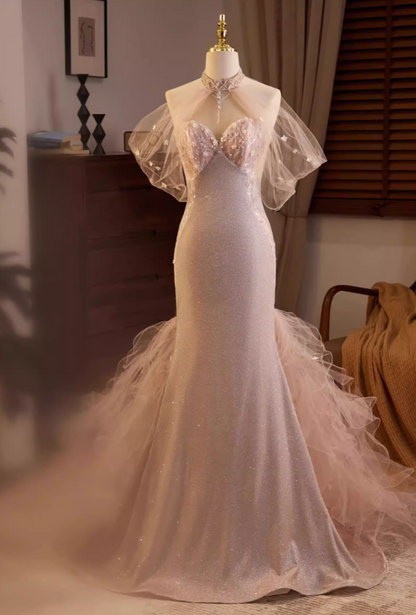 Luxurious Off-Shoulder Tulle Mermaid Sweet 16th Dresses Sequins Appliques Beads Prom Dress AP5685