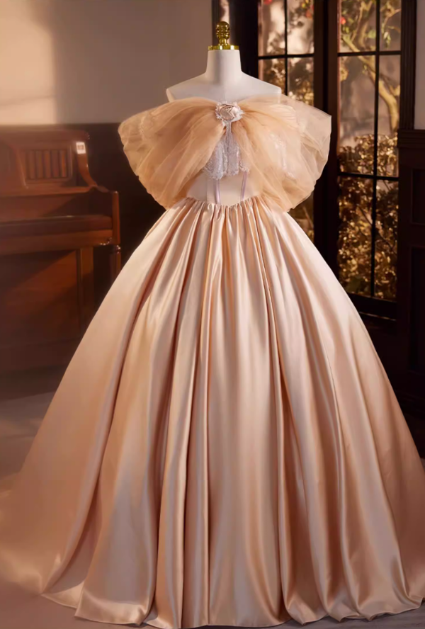 Graceful A-Line Tulle Off-Shoulder 3D Floral Evening Gowns Beading Lace Satin Prom Dress AP5689