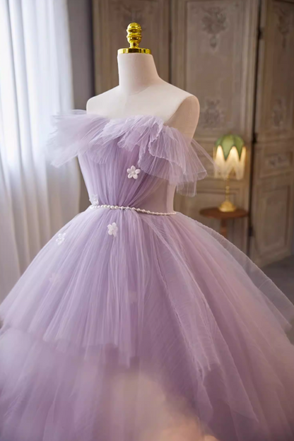 Classical Strapless A-Line Sweet 16th Gowns Appliques Pearls Layered Tulle Prom Dress AP5691