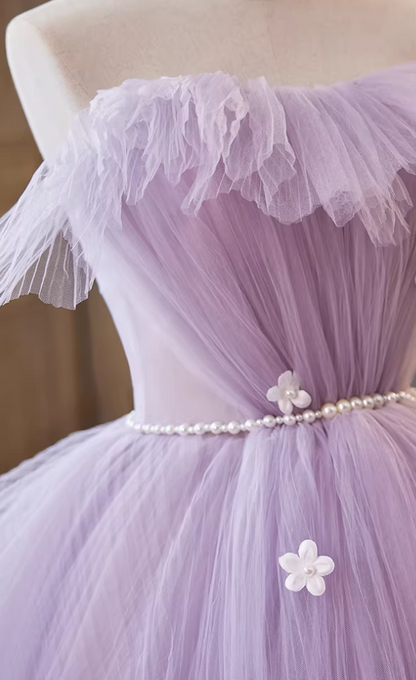 Classical Strapless A-Line Sweet 16th Gowns Appliques Pearls Layered Tulle Prom Dress AP5691