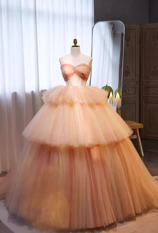 Ethereal Sweetheart Neck A-Line Sweet 16th Gowns Tiered Tulle Prom Dress AP5696
