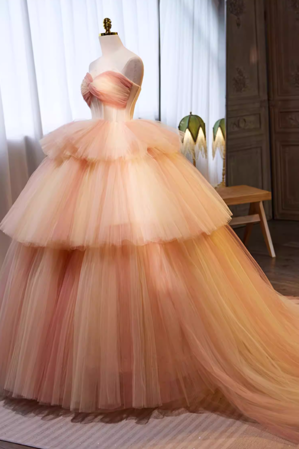 Ethereal Sweetheart Neck A-Line Sweet 16th Gowns Tiered Tulle Prom Dress AP5696