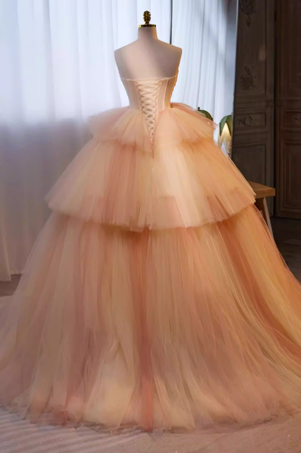 Ethereal Sweetheart Neck A-Line Sweet 16th Gowns Tiered Tulle Prom Dress AP5696