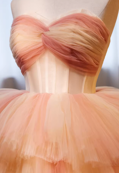 Ethereal Sweetheart Neck A-Line Sweet 16th Gowns Tiered Tulle Prom Dress AP5696